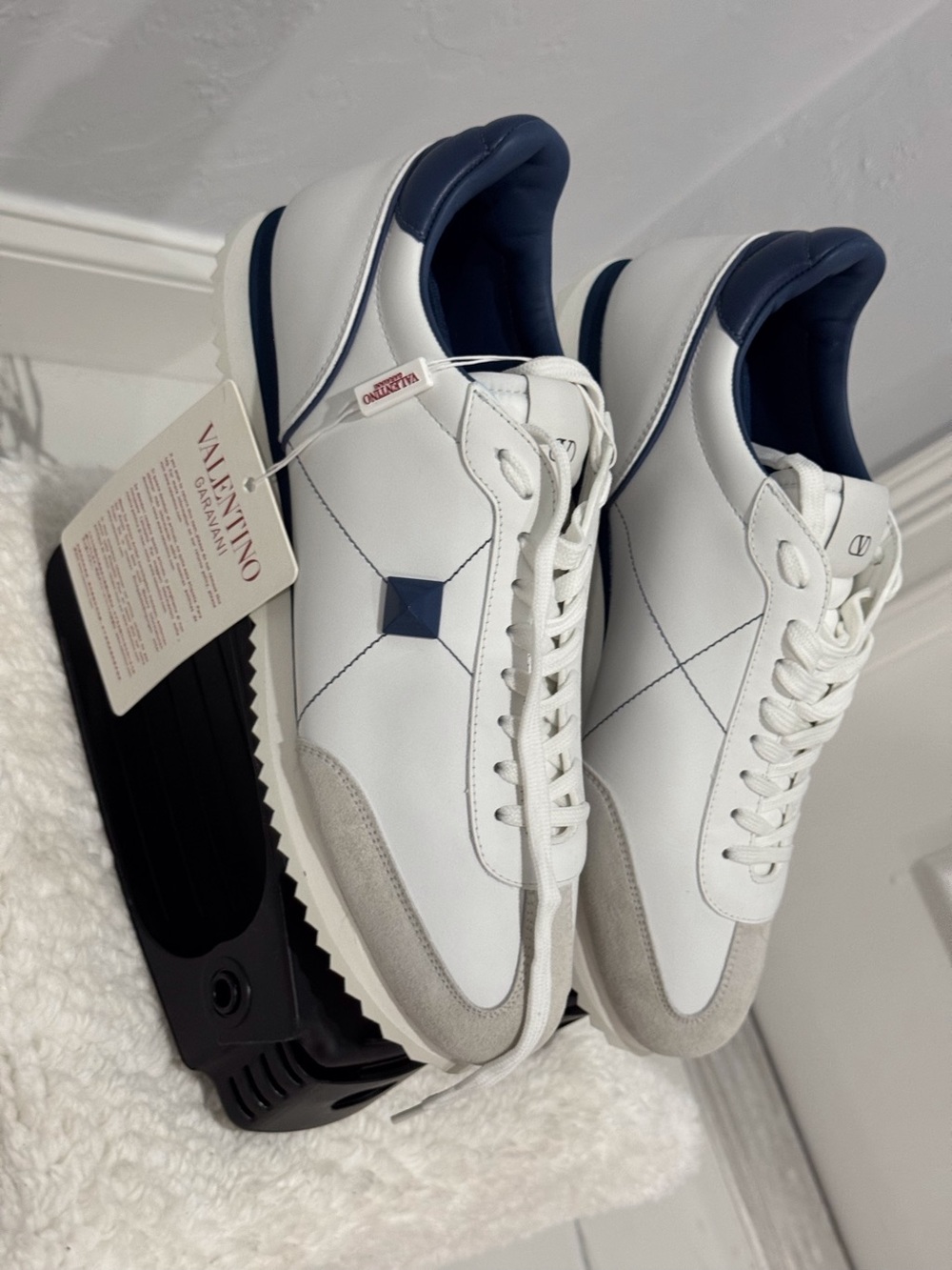 Valentino Garavani White & Navy V-Logo Men’s Leather Sneakers
